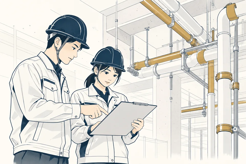施工管理の活動を描いた架空の技術者のイラスト